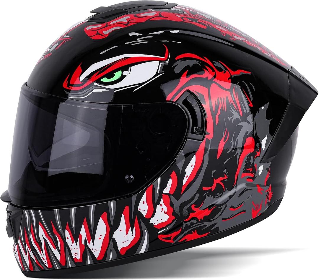 MotuoMr BSDDP Unisex-Adult Full Face Motorcycle Helmet DOT Approved Motorbike Moped Street Bike Racing Crash Helmet with Graphic (Red Venom, Large)