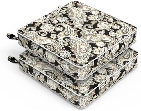 LVTXIII Patio Chair Cushions 22"x22"x3", Water-Repellent Outdoor Seat Cushions for Patio Furniture, Square Chair Pads with Ties for Home Garden Decoration, Set of 2, Paisley Black