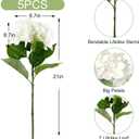5Pcs Realistic White Hydrangea Artificial Flowers with Stems 21 Inch Lifelike Faux Hydrangeas Flower Large Hydrangea for Weddings Bouquets Table Centerpieces Home Decor Party