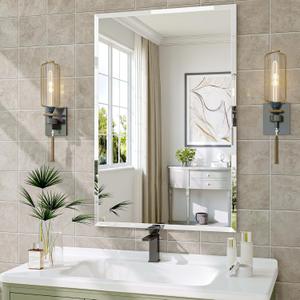 Frameless Bathroom Mirror, 24" x 36" Beveled Wall Mirror