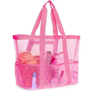 Mesh Beach Bag for Women, Large Beach Tote Bag with 8 Pockets, Lightweight Beach Bags Accessories Essentials, Pack of 2