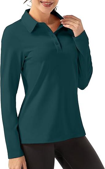 Women Long Sleeve Polo Shirt Golf Sport Top Athletic Sportswear Tennis Activewear, S, 03 Turquoise