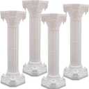 4PCS White Roman Columns Set, Roman Pillar, Wedding Pillars, Hollow Column Flower Stand for Wedding Party Event Decor, Flower Pot Columns and Pillars 10.63 * 34.65in