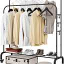Garment Rack with Wheels Clothing Rack for Hanging Clothes Multi-functional Bedroom Clothes RackBlack+Double RodsBlack