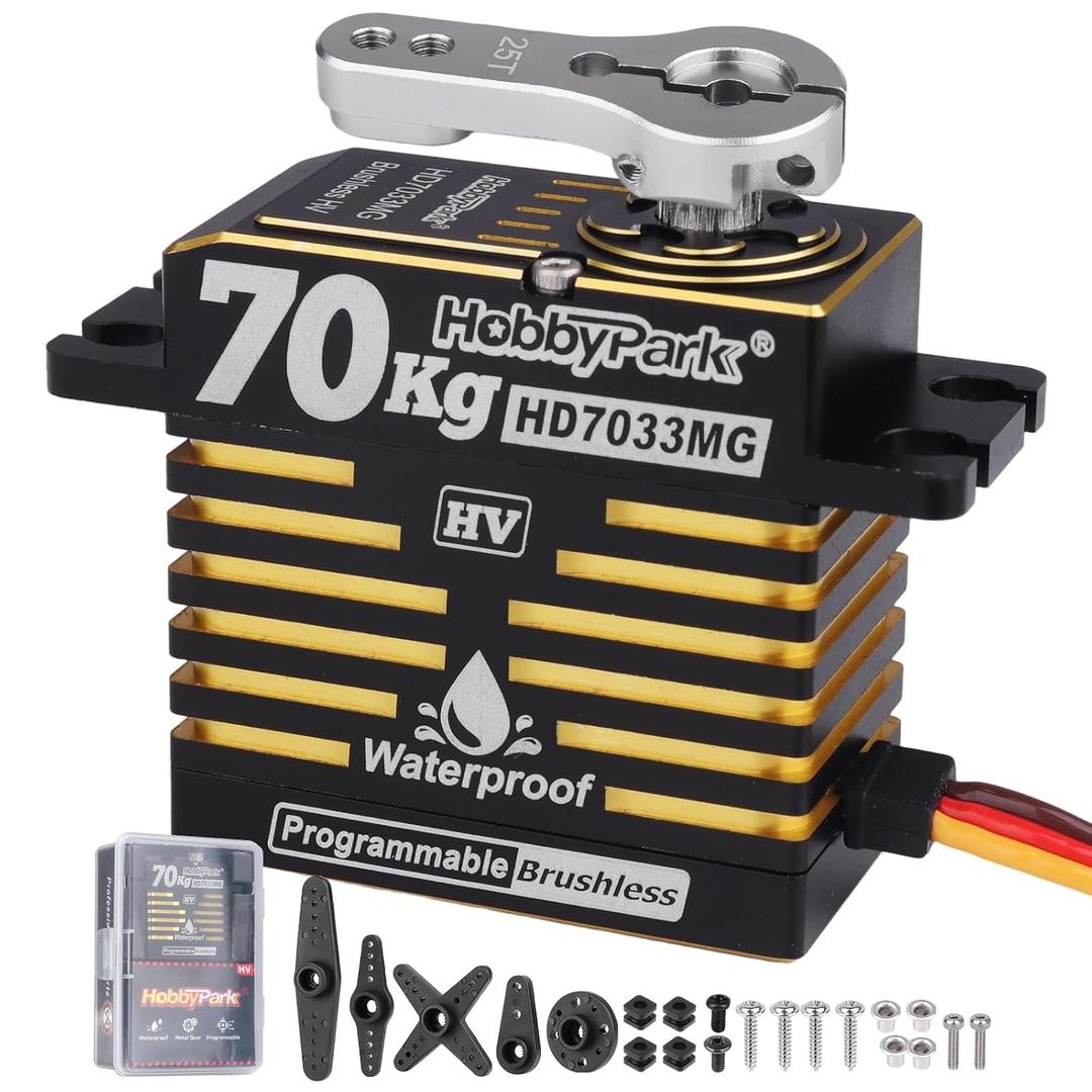 HobbyPark Waterproof RC Servo High Torque Brushless Motor Metal Gear Digital Servo Aluminum Case for 1/8 1/10 RC Crawler SCX10 TRX4 RC Truck Car Buggy RC Basher Control Angle 180 HV (70kg Torque)