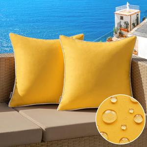 MIULEE Pack of 2 Outdoor Waterproof Pillow Covers Decorative Farmhouse Spring Throw Pillow Covers Square Solid Color Couch Pillow Covers for Patio Tent Bed Sofa Living Room 18x18 Inch Yellow