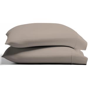 TEXAS LINEN CO. 100% Organic Cotton Percale Pillow Cases Standard/Queen Size Set of 2 - Percale Pillowcases Standard/Queen, Cooling Pillowcases for Sleeping, Cotton Pillow Covers - Taupe