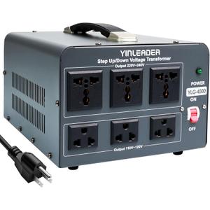 Yinleader 110V to 220V Voltage Converter Transformer 4000W Step Up/Down 110/120-220/240V with US and Universal Outlet,Resettable Circuit Breaker