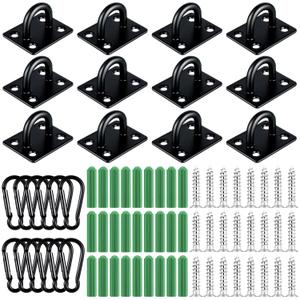 Shimeyao 12 Sets Stainless Steel Ceiling Hooks Heavy Duty Pad Eye Snap Hooks and Screw Eye Plate U Screw Hook Hardware Staple for Hammock Stand Hammocks Swing Chair Indoor Outdoor