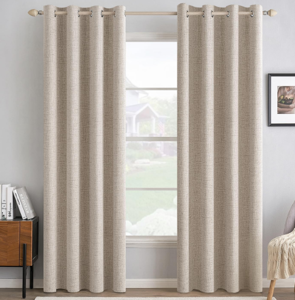 MIULEE 100% Blackout Linen Curtains for Bedroom 52x84 Inches Natural
Room Darkening, Light Blocking, Thermal Insulated, Grommet Top, Linen Textured, Window Curtains for Living Room, 2 Panels