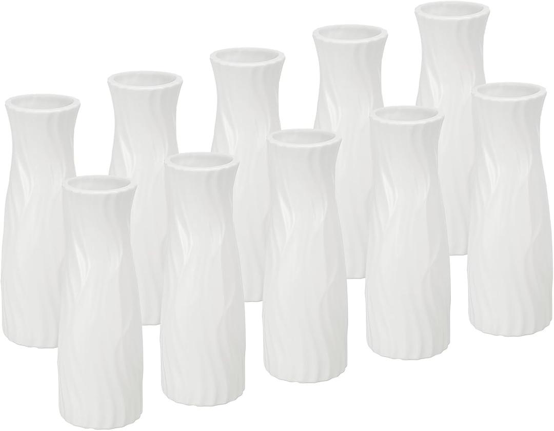 PATIKIL 10 Pack Plastic Vase, White, Modern, Cylindrical, Flowers, Durable, Indoor, Table Top, Wedding, Graduation, Mother's Day, Women, Living Room, Bedroom