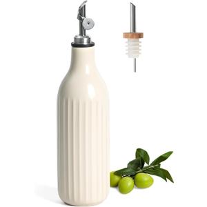 FUN ELEMENTS Olive Oil Dispenser Bottle, 19 oz Oil Dispenser for Kitchen and Vinegar Dispenser Bottle, Suitable for Vinegar, Coffee Syrups & Other Liquids, Off White