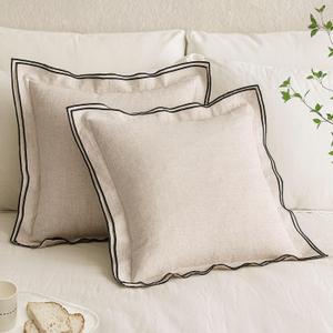 MIULEE Linen Throw Pillow Covers, 2 Piece 18x18 Inch Natural Beige, Boho Euro Pillowcases for Bed to Infuse Elegance, Ideal for Sofa Couch Cushion in Home Decor Upgrade