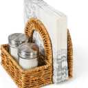 Stylish Rattan Napkin Holder with Salt and Pepper Shakers Holder - Perfect Tabletop Organizer for Kitchen - Ideal for Paper Napkins (Without Salt, Pepper Shakers & Napkins)