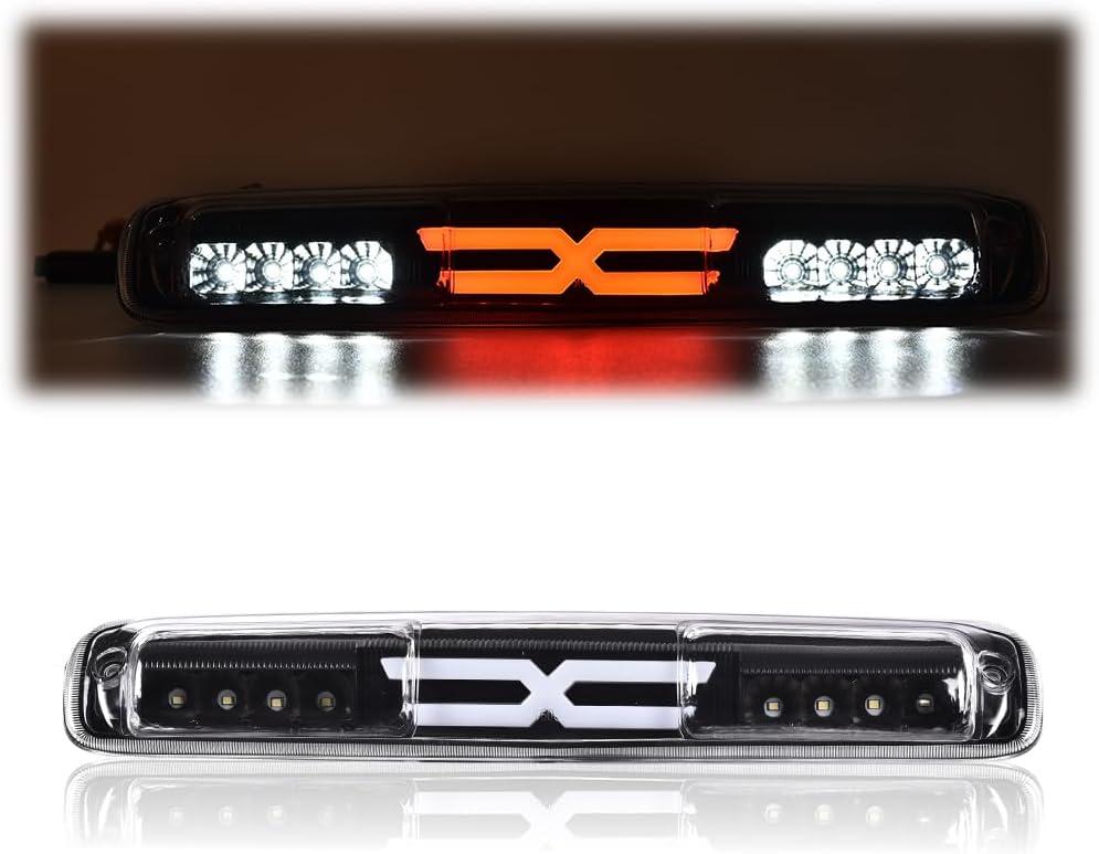 CHEDA Third Tail Brake Light Cargo Lamp Chrome LED BAR Compatible with 1999 2000 2001 2002 2003 2004 2005 2006 2007 Silverado Sierra(Clear lens Black Bottoms)