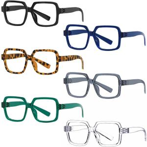 Eyekepper 6 Pack Metalless Screwless Spring Hinges Reading Glasses Oversized Square Readers for Men Women +2.25
