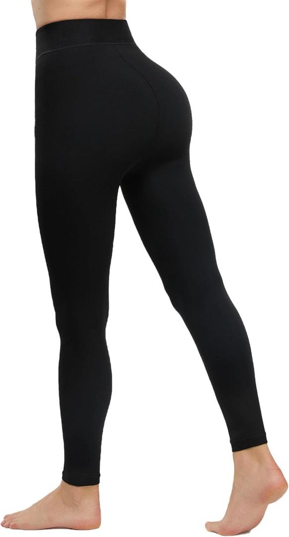 Fleece Lined Tights Footless Women Sheer Warm Pantyhose Leggings Toeless Fake Translucent Thermal Thick Winter No Feet Tights (XX-Large, Solid Black)