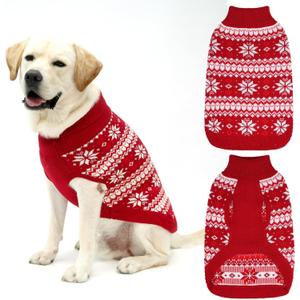 KOOLTAIL Cable Knit Dog Sweater Turtleneck, Cold Weather Pullover Classic Knitwear, Snowflake Pattern Thick Warm Winter Pet Clothes, Dog Christmas Sweater for Small Medium Large Dogs, Red Medium