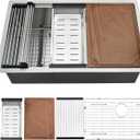 31 Undermount Kitchen Sink Workstation, 31x18 Inch Stainless Steel Kitchen Sink Single Bowl 16 Gauge Deep Handmade Round Corner Under Mount Home Sinks (Brushed Nickel)