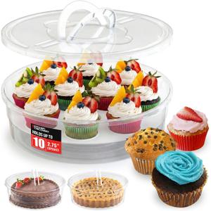 Kitchen Discovery Cupcake Carrier and Muffin Container Pie, Cake, and Cupcake Carrier with Lid and Handle for Safe Transport and Fresh Storage of a Variety of Desserts