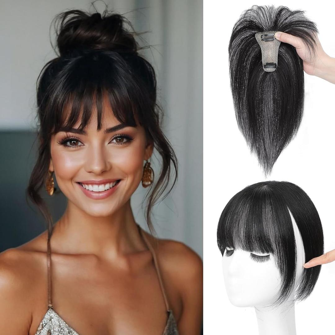 Hair Toppers for Women with Bangs 100% Human Hair 3603D Cover Fake Bangs Hair Topper with Thinning Newly Upgraded Realistic Scalp with Hairpieces for Daily Wear(Black) (Bangs-9 Inch) Hair Toppers for Women with Bangs 100% Human Hair 3603D Cover Fake Bangs Hair Topper with Thinning Newly Upgraded Realistic Scalp with Hairpieces for Daily Wear(Black) (Bangs-9 Inch)