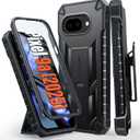 FNTCASE for Google Pixel 9A Case: Military Grade Rugged Cell Phone Cover with Kickstand & Belt Clip Holster | Shockproof TPU Protection Bumper Matte Textured Design | Heavy Duty Protector(Black)