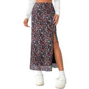Avanova Women's Boho Floral Mesh Slit Split Long Skirts High Waisted Sexy Summer Maxi Skirts Floral Muti Medium