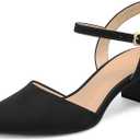mysoft Women's Pumps 2 Inch Chunky Block Heel Pointed Toe Ankle Strap Slingback Wedding Party Dress Shoes (7, Black Nubuck)