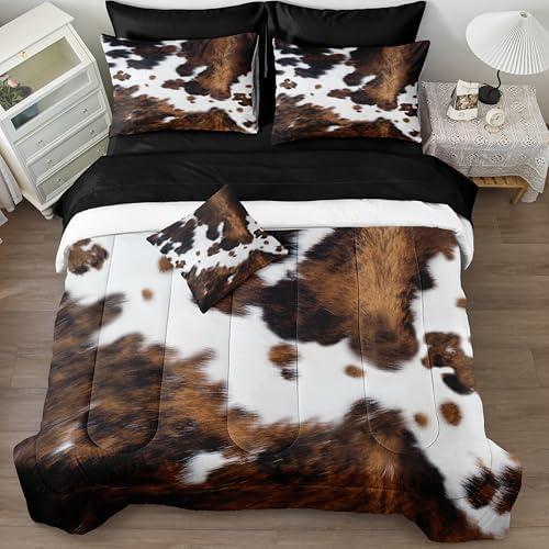 Bedbay Cow Print Comforter Set King Size Animal Skin Bedding 8 Pcs King Bed in a Bag Western Cowhide Rustic Bedding Brown Milk Cow Print Bedding Soft Cow Bed Set for All Seasons(Brown,King) On The Double Place