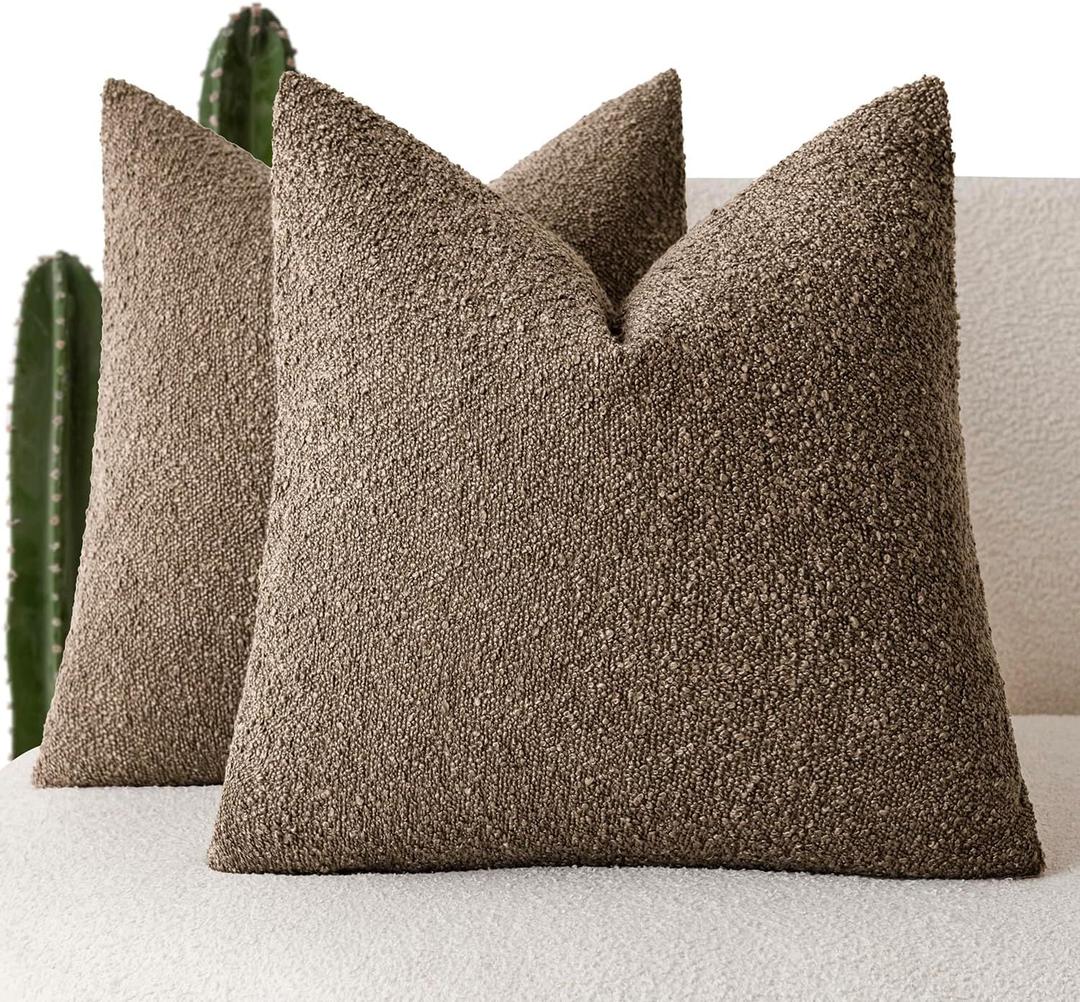 Foindtower Set of 2, Decorative Textured Boucle Throw Pillow Covers Accent Solid Pillow Cases Soft Cozy Couch Cushion Case for Chair Sofa Bedroom Living Room Home Decor 26x26 Inch Light Brown