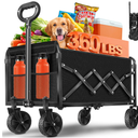 Wagons Carts Foldable, Collapsible Wagon, Foldable Wagon Cart with Wheels, Folding Wagons for Beach Camp Sports Garden, 2 Cup Holders/Lightweight Portable/Black/360 LBS