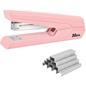 Metal Stapler with 830 Staples, Office Stapler, Staplers for Desk, 30 Sheet Capacity, Non-Slip, Pink