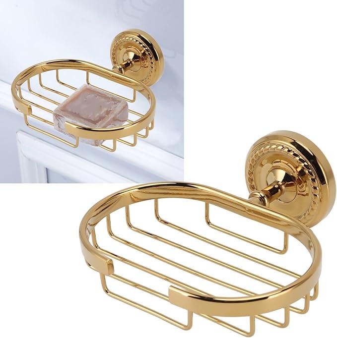 Garosa Bath Soap Dish for Shower Wall Mounted Metal Bar Soap Holder Sponge Holder Antique Basket for Bathroom Kitchen Screw Installation Gold Copper Stainless Steel