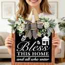 14'' Bless This Home and All Who Enter Wooden Door Sign - Welcome Wreaths for Front Door Rustic Bless This House Outdoor sign for Front Door, Housewarming Gift for Front Door Entryway Kitchen Garden and Porch All Seasons