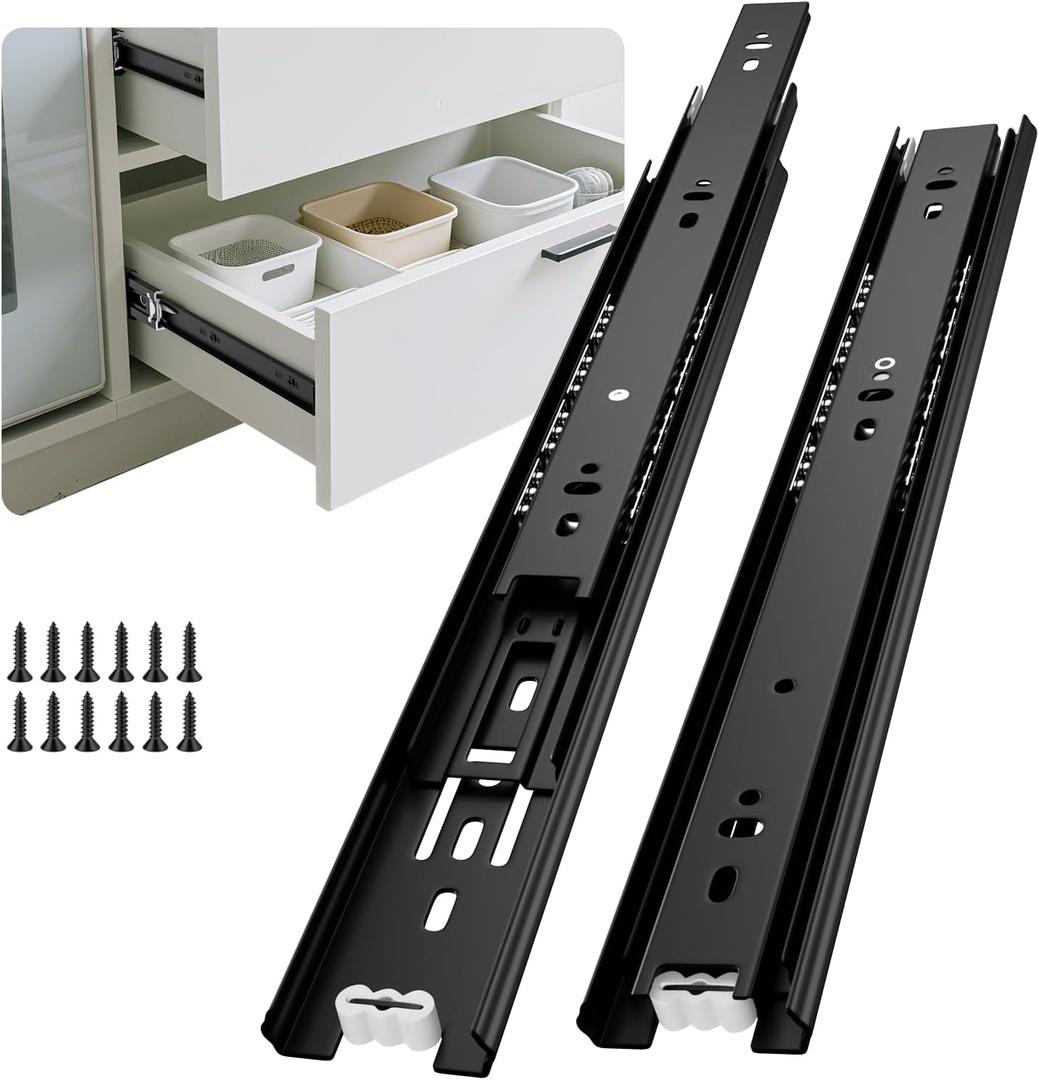 Full Extension Ball Bearing Drawer Slides 12 Inch Side Mount Cabinet Rails 1 Pair Tool Box Trash Can Glides Heavy Duty Kitchen Drawer Runners 100LB Capacity