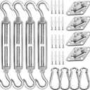 yofit 44 Pcs Shade Sail Hardware Kit, 6 Inch Outdoor Sun Sail Accessories, 304 Stainless Steel Turnbuckles & Brackets for Triangle/Rectangle Sails, Patio Canopy Installation Hardware Set Waterproof
