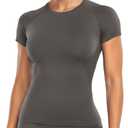 Ieumaz Gym Workout Tops for Women Short Sleeve Longline Athletic Tops Fitted Crew Neck Yoga Sports Compression T-Shirts M