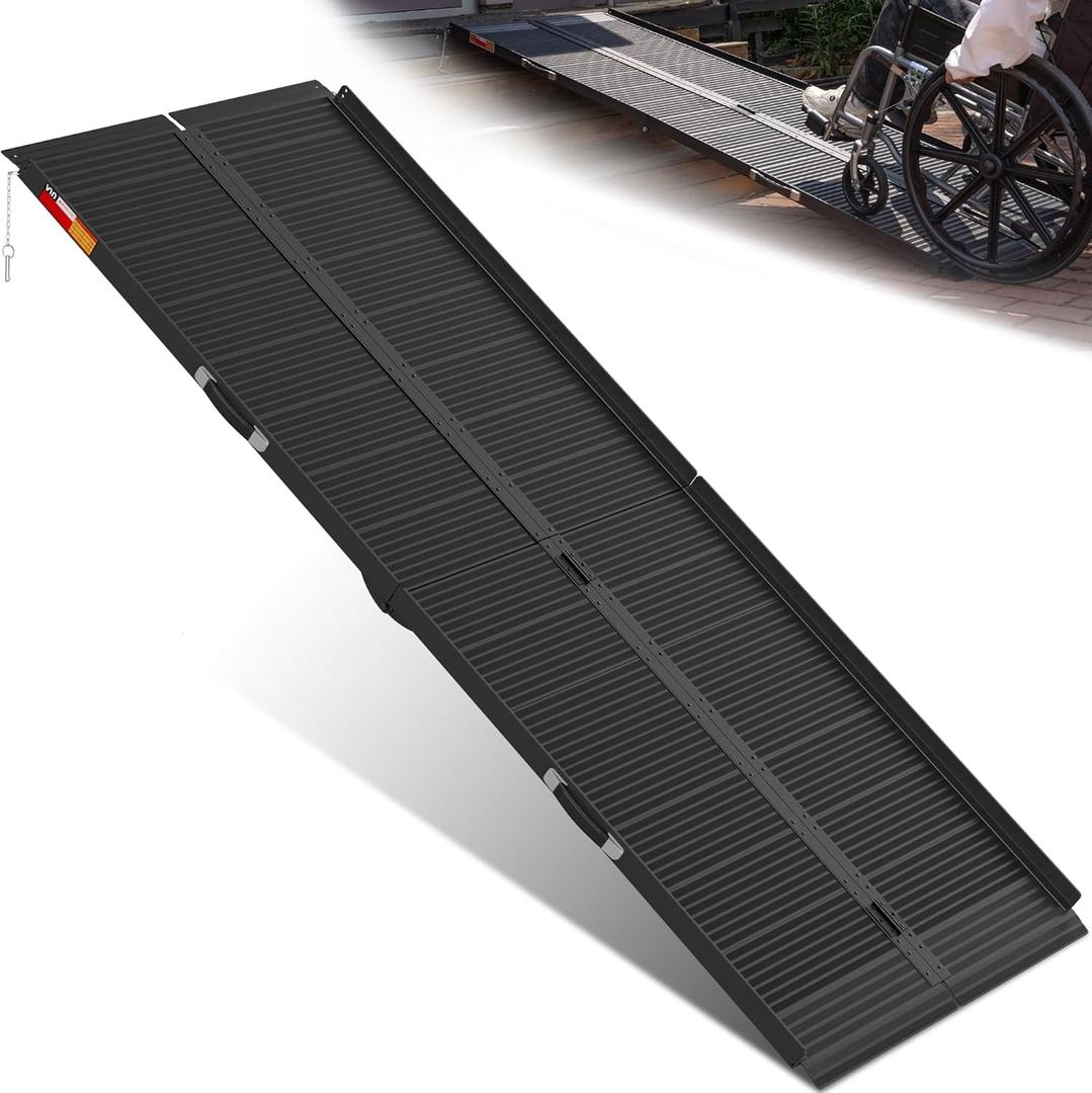 VNN Portable Wheelchair Ramp, Black Seamless Non-Slip Aluminum Ramps for Wheelchairs for Home, Handicap Wheelchair Ramps for Home Steps, Aluminum Loading Dock Plates (Metal, 8FT (Usable height 8-24 inch)