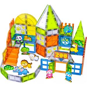 Magnetic Tiles, 120PCS Zoo Animals Magnet Tiles Set for Kids Ages 3+,3D STEM Educational Magnetic Building Toys, Birthday Gift for Boys and Girls
