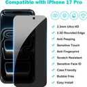 PEHAEL 3+3 Pack for iPhone 17 Pro Privacy Screen Protector with Camera Lens Protector Full Coverage Anti-Spy Tempered Glass Film 9H Hardness Easy Installation Bubble Free [6.3 inch]