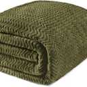 Exclusivo Mezcla King Blanket for Bed, Cozy Lightweight Fleece Blankets for All Season, Decorative Giftable Fuzzy Plush Wave Textured Suitable for Women, Men, Olive Green, 90x104 Inches