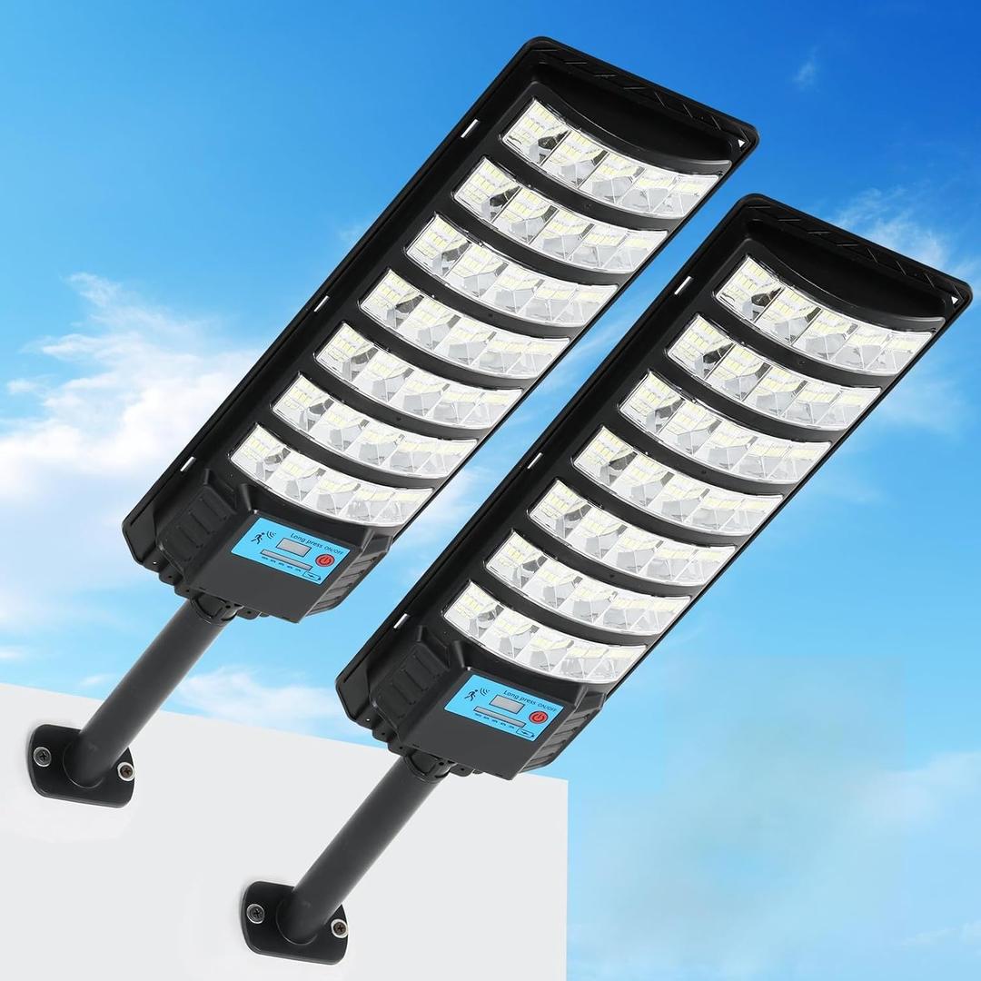 YUNICE Solar Street Lights Outdoor Dusk to Dawn Motion Sensor 280LED 6500K Solar Street Lights Outdoor Waterproof IP67 Parking Lot Light with Pole and Remote Control for Yard(2Pack)