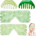 Jade Eye Mask 2 Pcs Jade Eye Mask for Facials can Relieve Puffiness and Relieve Eye Cover (Comes with Massage M-Shaped Comb *1, Eight-Tooth Comb *1)