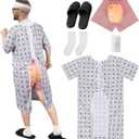 Patient Gown Party Costume Set for Adult Hospital Gown Funny Butt Shorts for Halloween Cosplay Party Men Women (Medium, White)