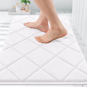 OLANLY Memory Foam Bath Mat 30x20, Ultra Soft and Absorbent Bathroom Rugs, Machine Washable, Comfortable Bath Carpet for Bathroom Floor, Tub and Shower, White