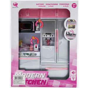 RBN Doll Size Pink Kitchen Cooking Toy Play Set Play House & Accessories with Doll Girls Pretend Play Furniture Appliances with Lights & Sound