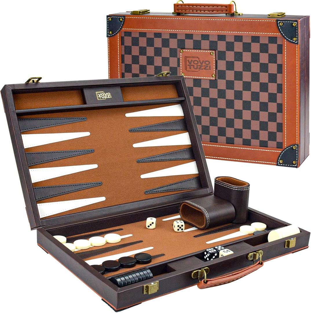 VOVOTUZZI Backgammon, Backgammon Sets for Adults, 15" Backgammon Board Games, Backgammon Set Leather Travel Strategy Game, Brown