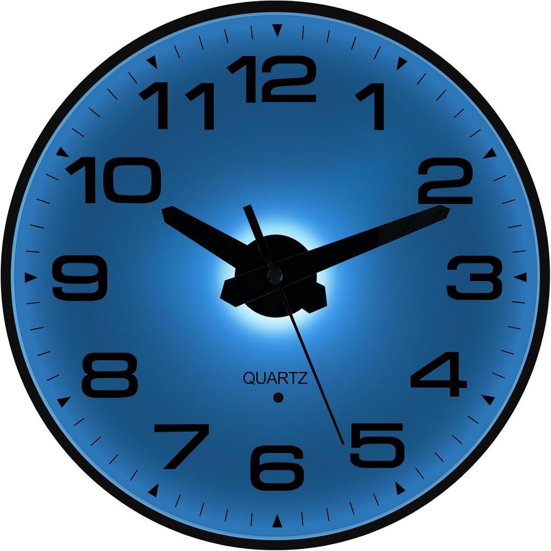 Night Light Wall Clocks Battery Operated, 8 Inch Silent Wall Clock for Bedroom Night Glow, Sound Control Luminous Wall Clocks for Living Room Decor, LED Wall Clock Modern for Kitchen Office