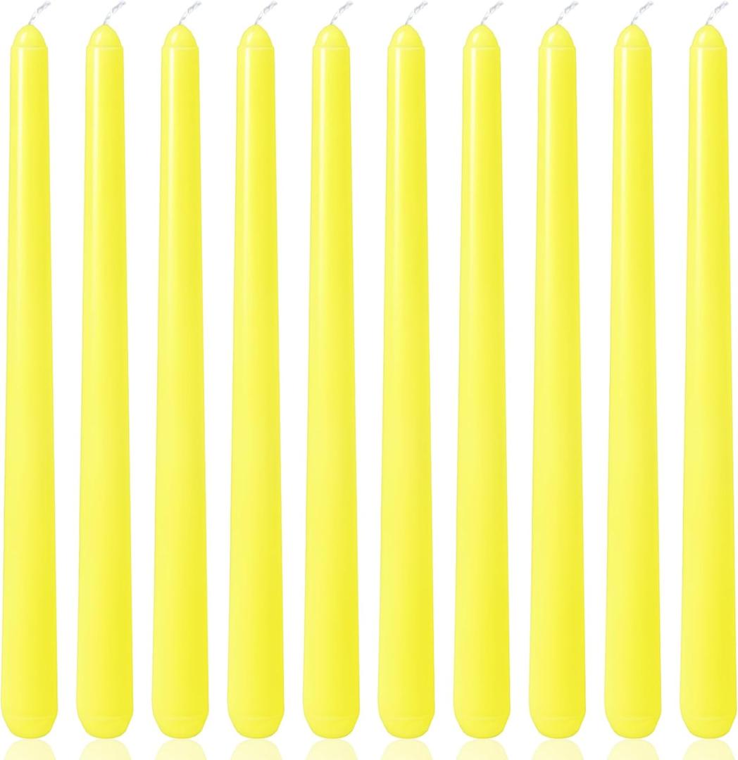 10 Inch Yellow Taper Candles for Summer Parties, 10 Packs Unscented Candlesticks for Dinner Birthday Seasonal Celebration and Home Decoration