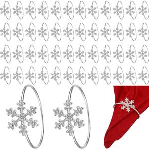 Zhehao 24 Pcs Christmas Snowflake Napkin Rings Crystal Napkin Holders Set Metal Napkin Buckles Rhinestone Serviette Buckle for Xmas Thanksgiving Wedding Party Holiday Dinner (Silver)